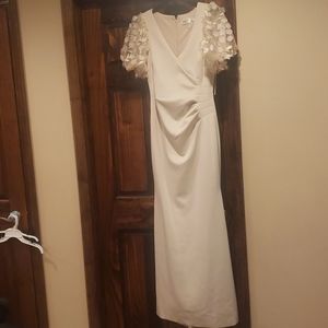 Cream Tan Beige Balloon puff short sleeve dress